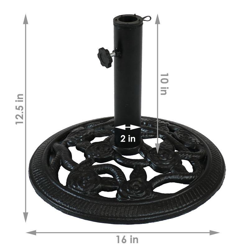 Sunnydaze Outdoor Heavy-Duty Cast Iron Decorative Rose Blossom Design Patio Yard Round Umbrella Base Stand - 16"