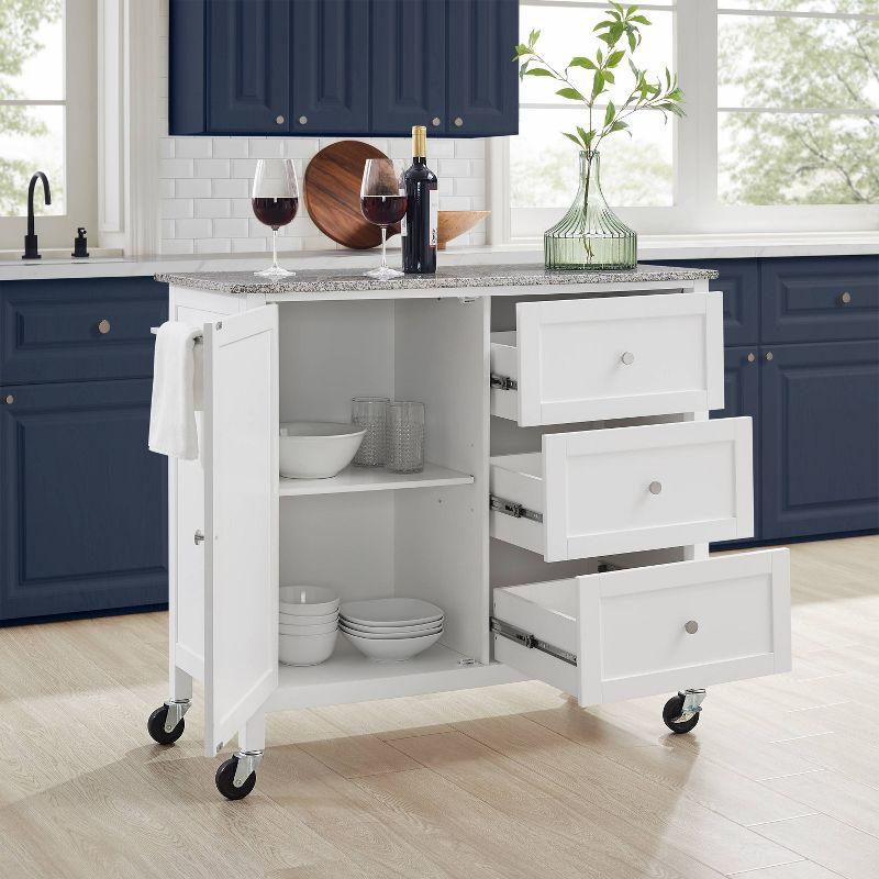 White Granite Top Kitchen Island with Storage and Wheels