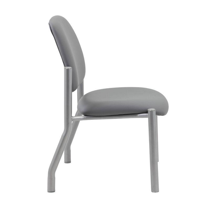 Armless Guest Chair Gray - Boss Office Products: Sturdy Mid Back, Antimicrobial Vinyl, 300 lbs Capacity