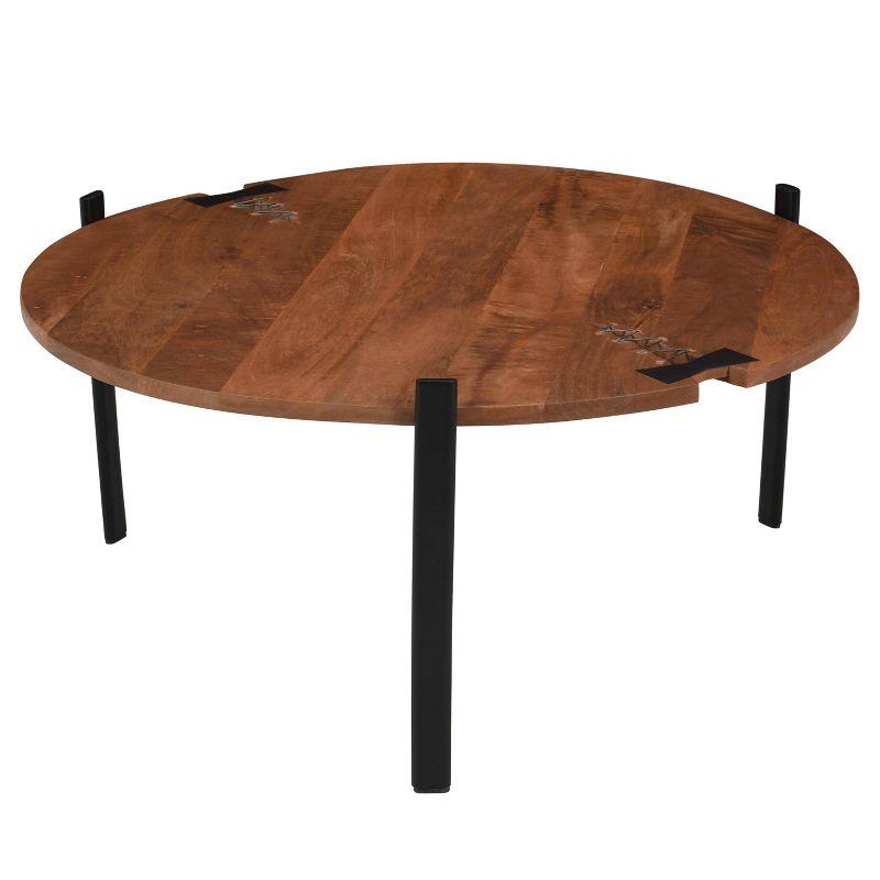 31" Round Mango Wood Coffee Table with Black Iron Legs