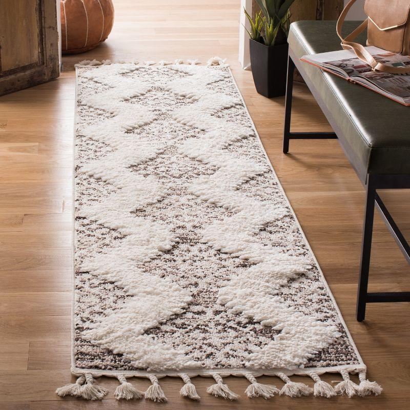 Moroccan Tassel Shag MTS652 Power Loomed Indoor Runner Rug - Ivory/Brown - 2'3"x6' - Safavieh