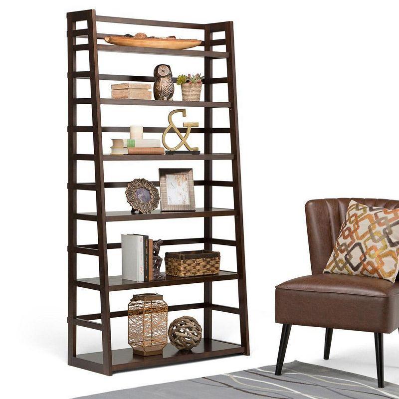 Acadian Brunette Brown Solid Wood Wide Ladder Shelf Bookcase