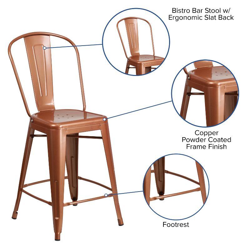 Flash Furniture Commercial Grade 24" High Copper Metal Indoor-Outdoor Counter Height Stool with Back