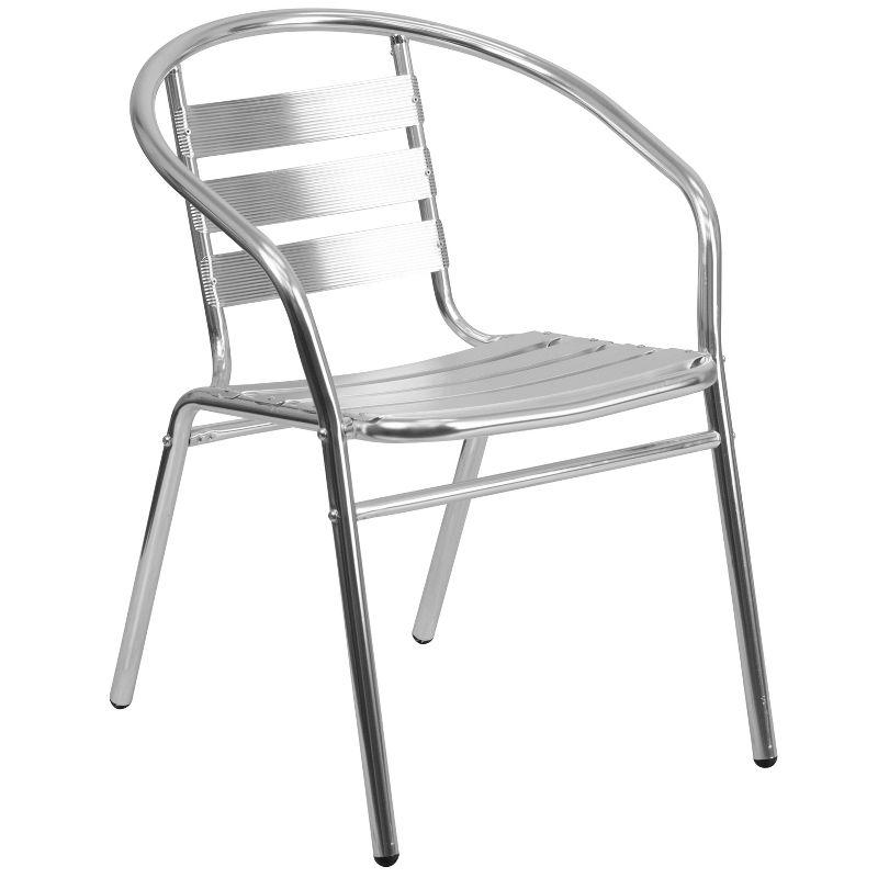 Silver Aluminum Indoor-Outdoor Stackable Dining Chair with Arms