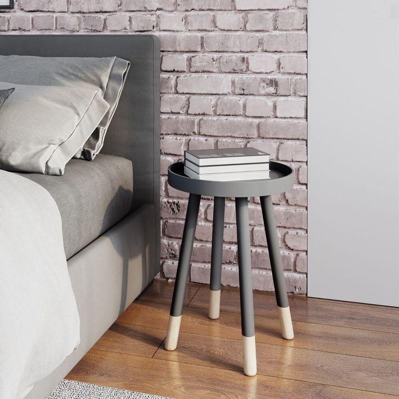 Gray and Natural Wood Round Tray Top End Table