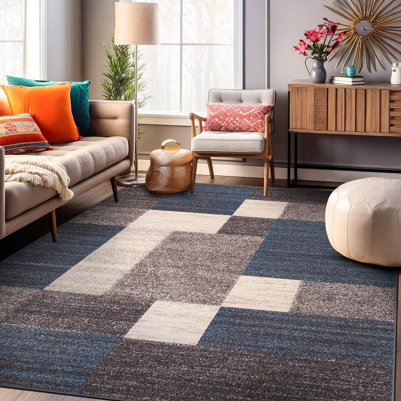 Blue and Beige Geometric Tufted Reversible Area Rug