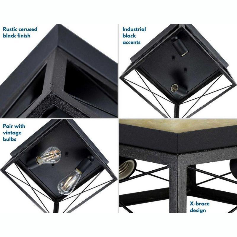 Progress Lighting, Briarwood, 2-Light Flush Mount, Textured Black, Faux-Painted Wood Enclosure