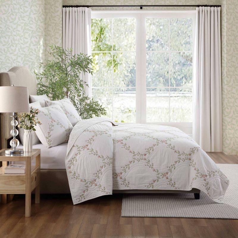 Laura Ashley Laura Ashley Floral Embroidery Cotton Reversible Quilt Set