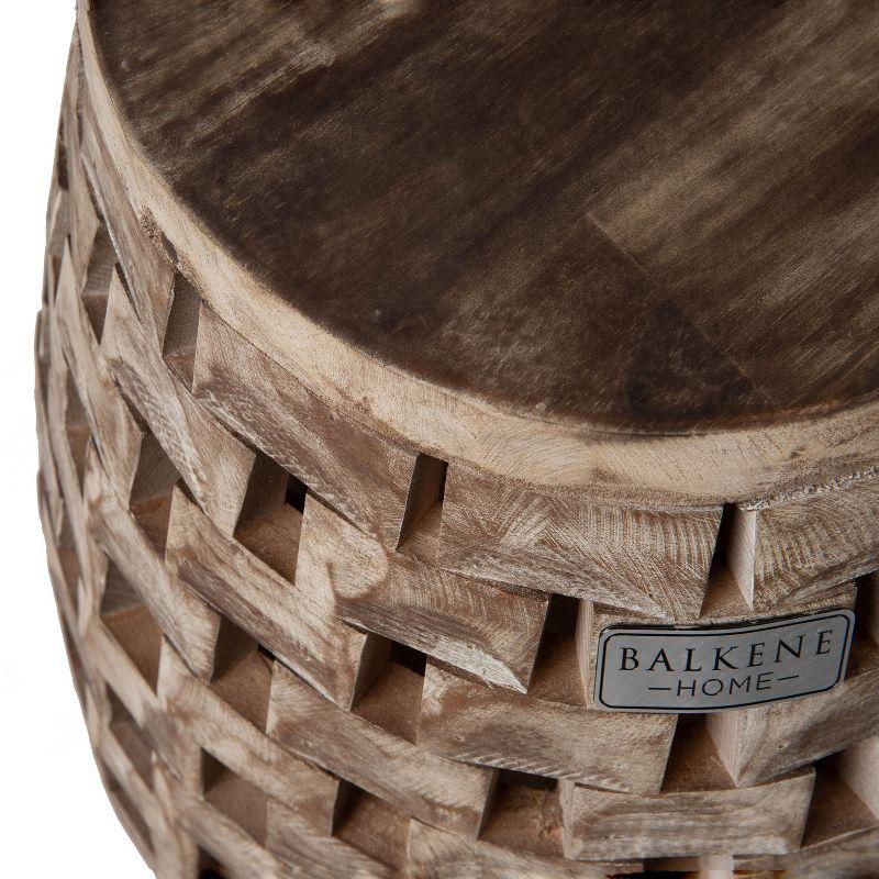 Balkene Home Maya Oval Rustic Garden Stool Wood Outdoor Seating & End Table Portable Adaptable Outdoor Furniture - Seasoned Patina Finish