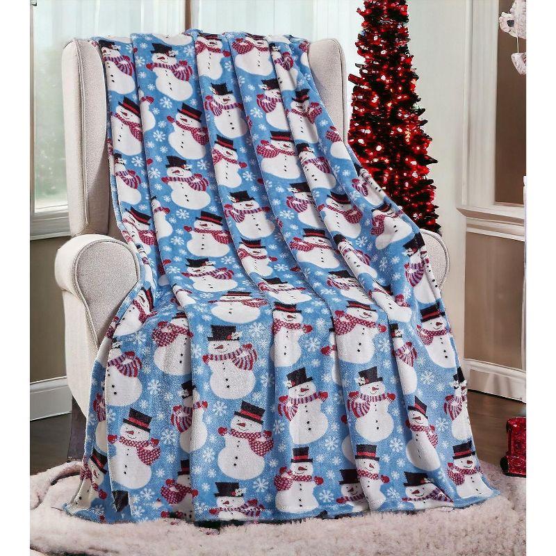 Kate Aurora Winter Blues Christmas Snowman Ultra Soft And Plush Throw Blanket - 50 in. W x 60 in. L