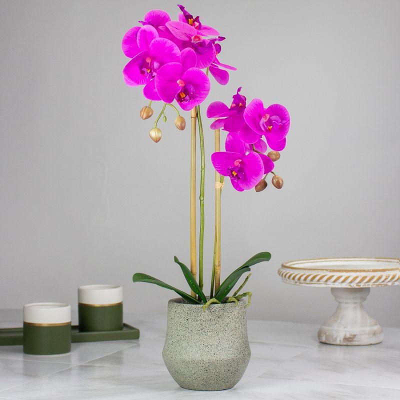 14" Purple Artificial Orchid Plant in Gray Stone Pot