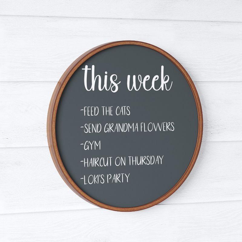 Inbox Zero Round Magnetic Wall Chalkboard With Rustic Brown Frame