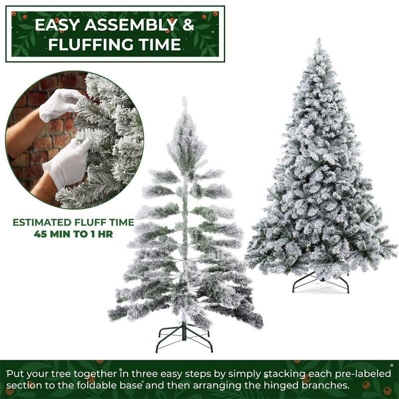 Casafield Realistic Snow-Flocked Pine Artificial Holiday Christmas Tree with Sturdy Metal Stand