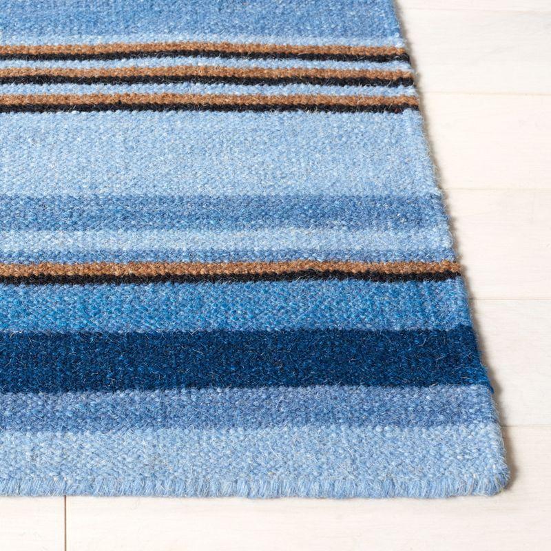 Blue and Rust Striped Wool 4' x 6' Handmade Reversible Rug