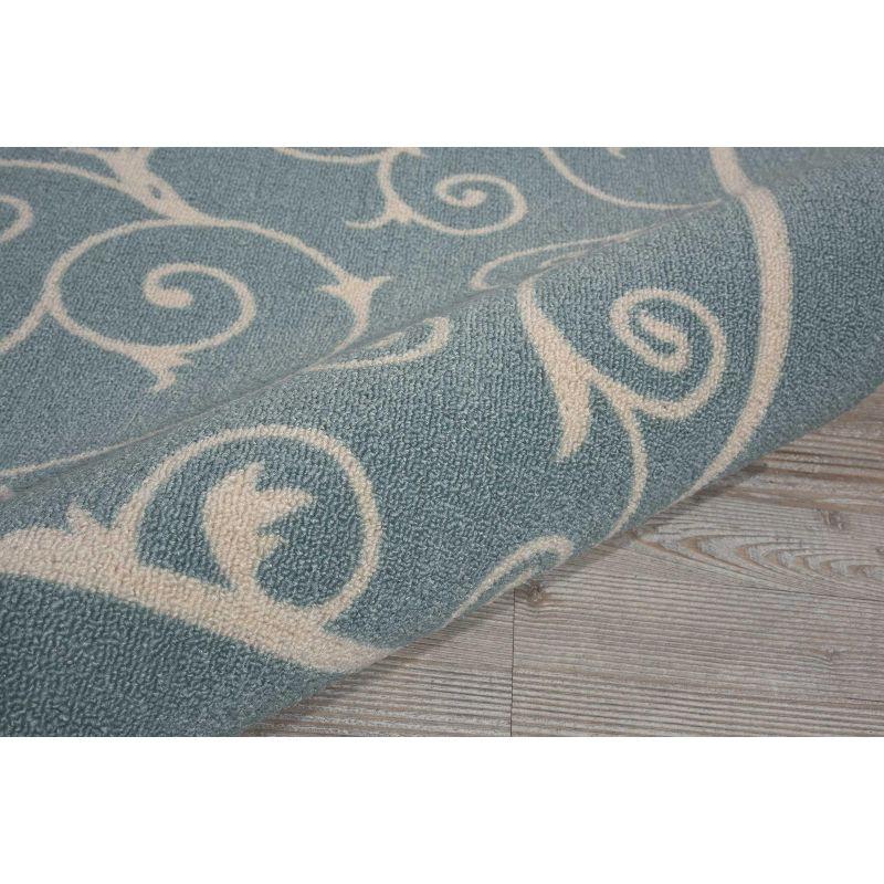 Luxe Light Blue Floral Square Synthetic Easy-Care Outdoor Rug 7'9" x 10'10"