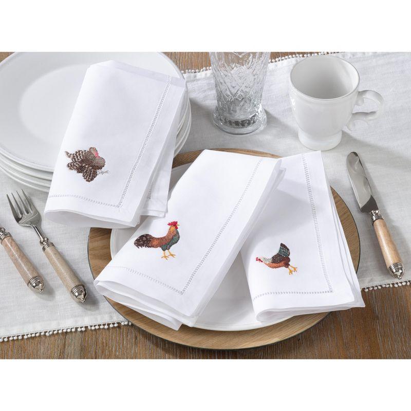 Saro Lifestyle Embr'd Turkey Hemstitch Napkin, 20" Square, White (Set of 6)