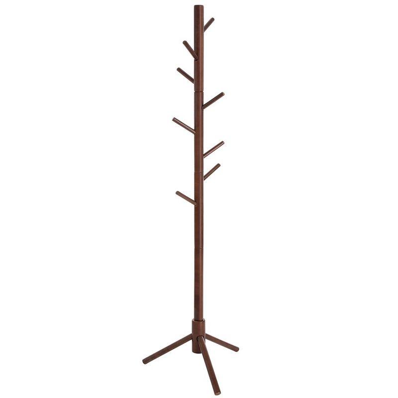VASAGLE 8 Hooks Solid Wood Coat Rack Free Standing Coat Rack Tree-Shaped Coat Rack Dark Walnut