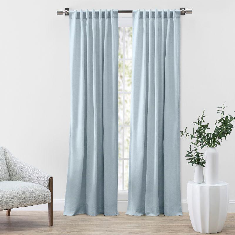 Blue Linen Blend Light-Filtering Rod Pocket Drapes