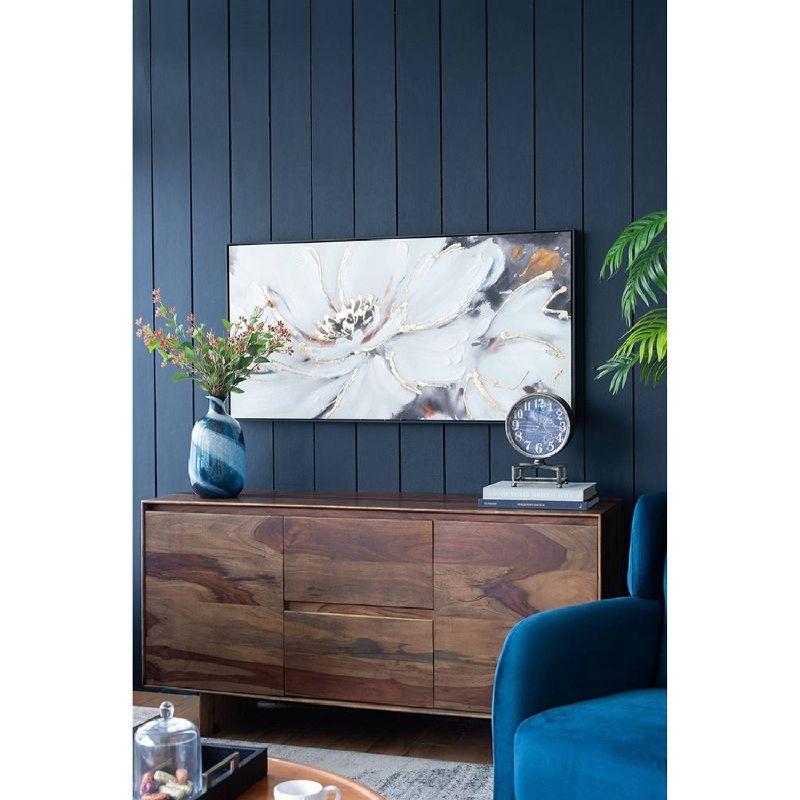 A&B Home Blooming Floral Framed Hand-Painted Wall Art - 24.5"W X 48"H X 2“L - Black Frame - Cream/Gray