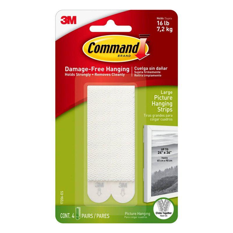 Command 4 Sets Large Sized Picture Hanging Strips White: Adhesive Strips for Art & Office, Plastic, No Choking Hazard