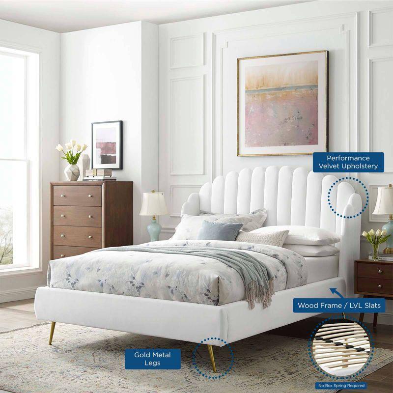 Queen Lana Performance Velvet Wingback Platform Bed White - Modway: Gold Metal Legs, No Box Spring Needed