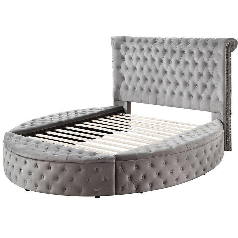 109" Queen Bed Gaiva Bed Gray Velvet - Acme Furniture: Elegant Nailhead, Button-Tufted Design, Wood Composite Frame