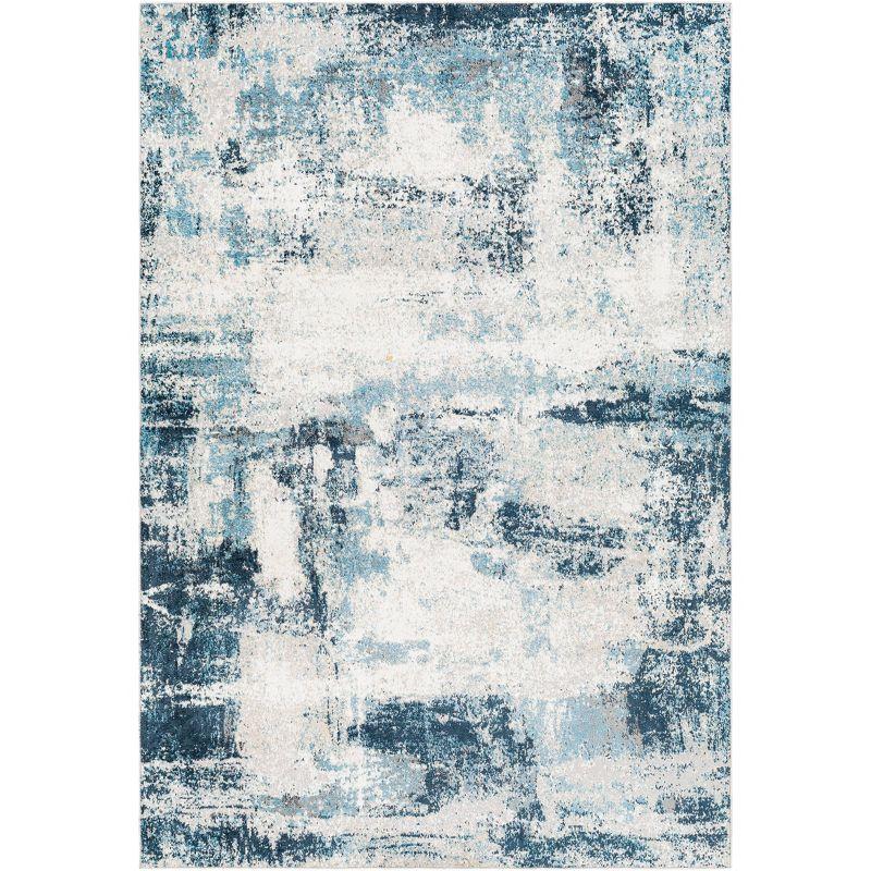 Reversible Easy-Care Watercolor Blue Synthetic 8' x 10' Rug