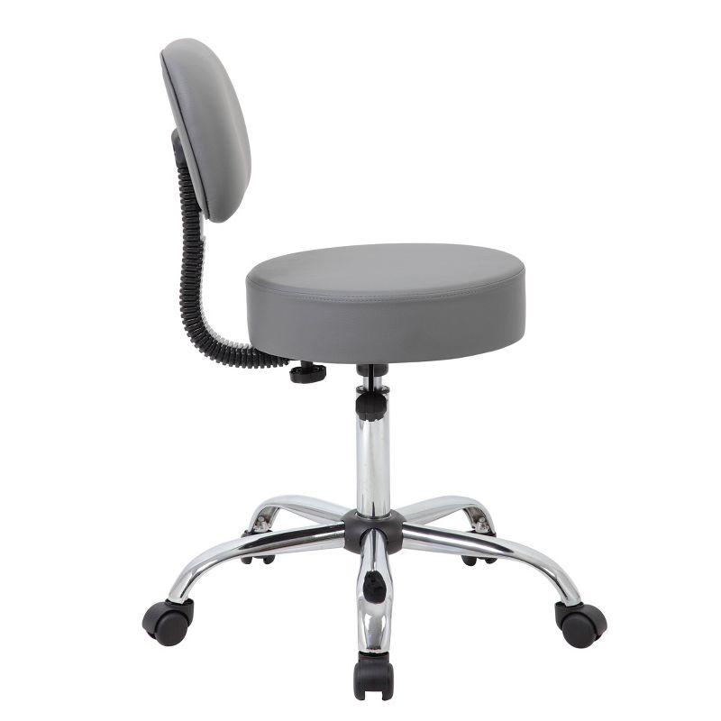 Adjustable Chrome-Finish Gray Medical Swivel Stool with Back Support