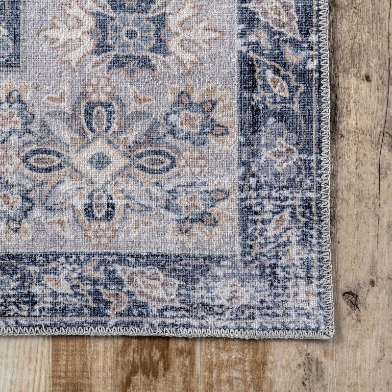 Nuloom Elsa Medallion 4x6 Machine Washable Indoor Area Rug for Living Room Bedroom Dining Room Kitchen, Blue/Ivory