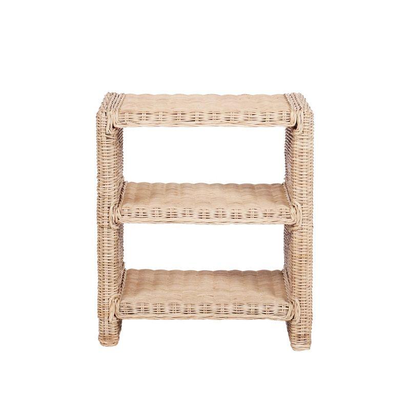 JONATHAN Y Praerie 22" Coastal Bohemian Rattan/Wood 3 Tier End Table, Natural