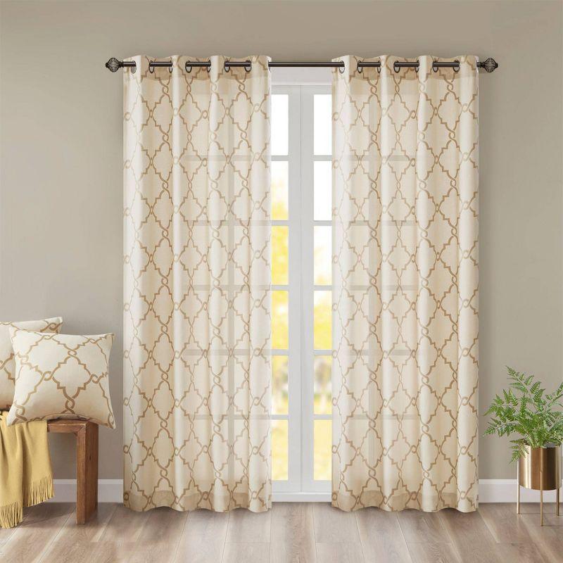 Fretwork Print Grommet Top Window Curtain Panel