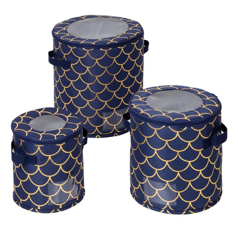 Navy and Gold Polyester Dinnerware Storage Box Set with Handles