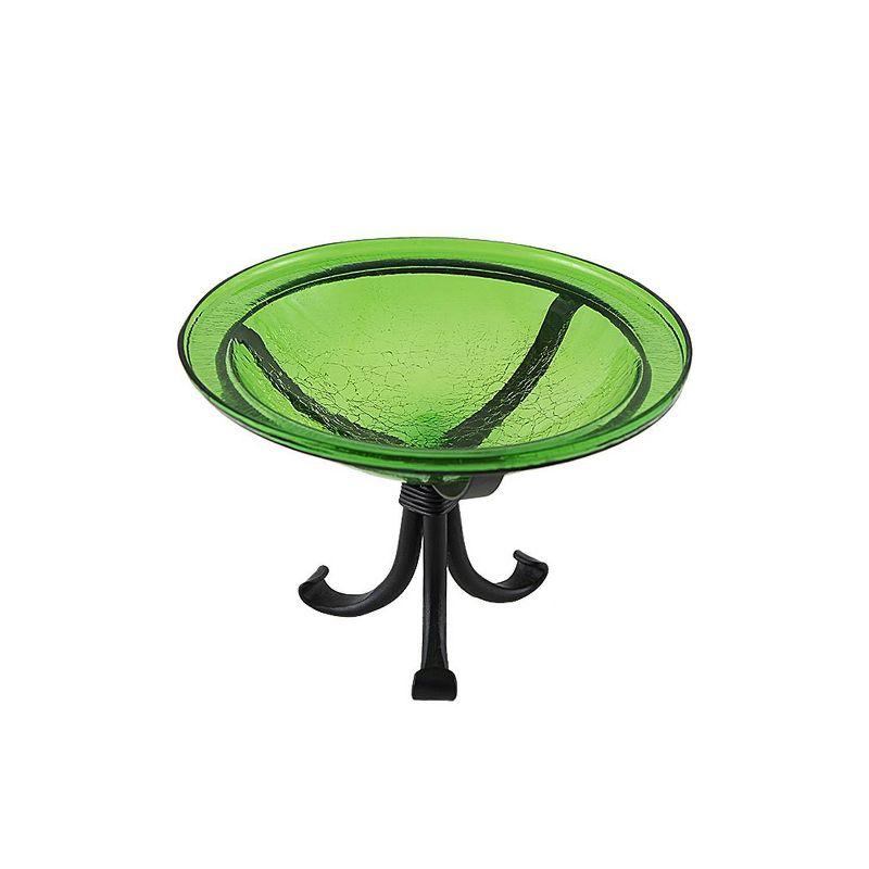 12.75" Reflective Crackle Glass Birdbath Bowl with Tripod Stand Fern Green - Achla Designs