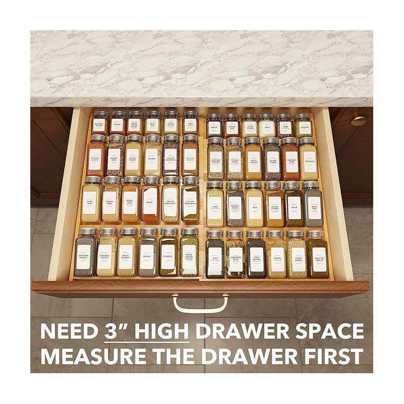Bamboo Spice Drawer Organizer, Expandable 4 Tier Spices Rack for Cabinet Drawer,(Jars Not Included, From 12" to 23" Wide)