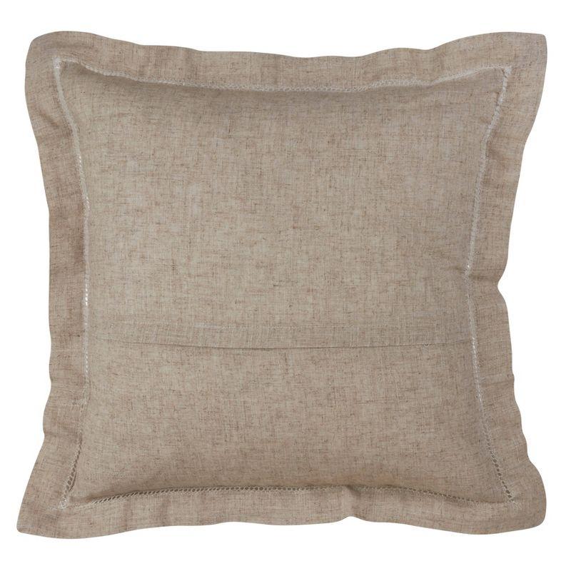 Natural Linen Blend Hemstitch Square Throw Pillow