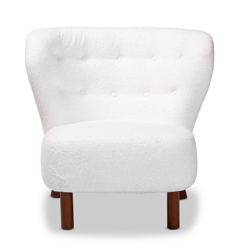 Cabrera White Boucle and Walnut Wood Contemporary Accent Chair