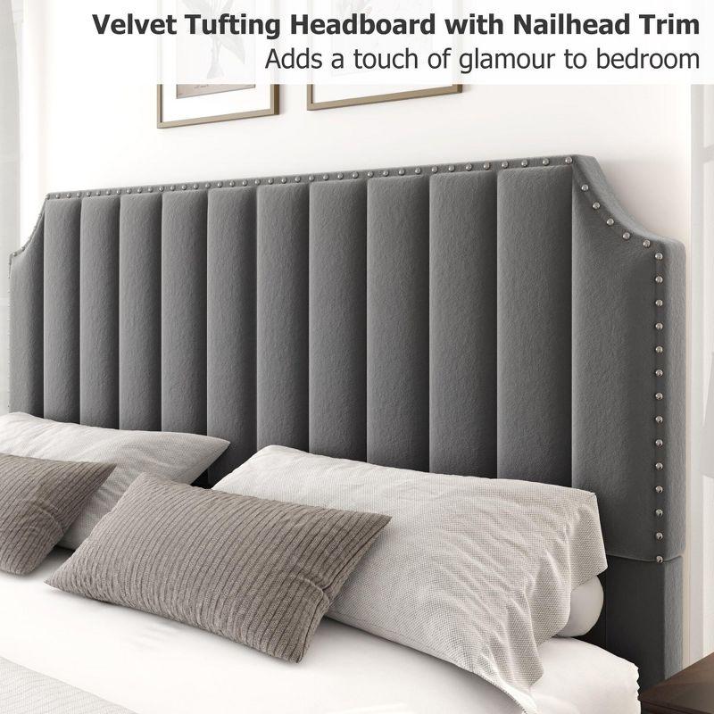 Queen Size Platform Bed Frame with 50.2" Headboard, Velvet Upholstered Bed Frame Queen with Vertical Channel Tufted Headboard & Footboard,Light Gray