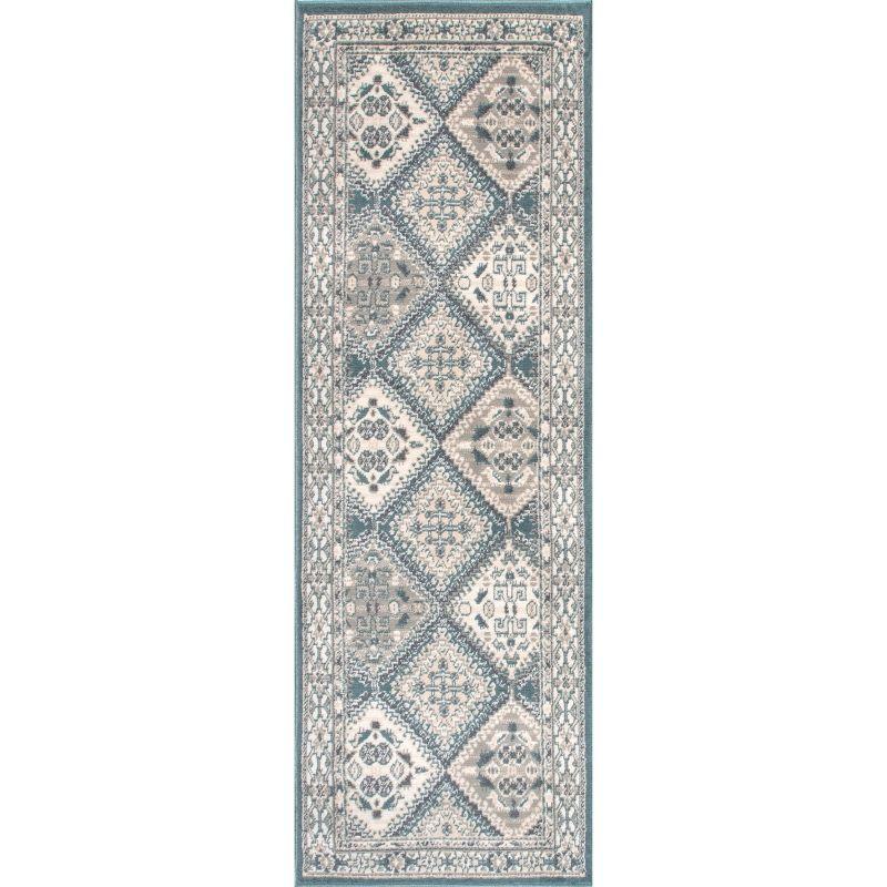 Becca Blue and Beige Synthetic Reversible Runner Rug