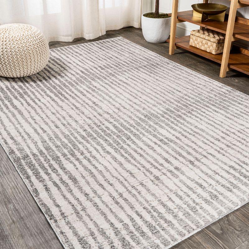 Skoura Striped Gray Synthetic 4' x 6' Easy-Care Area Rug