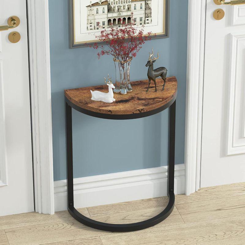 Tribesigns End Table Half Round,Slim C Narrow Side Table,Brown