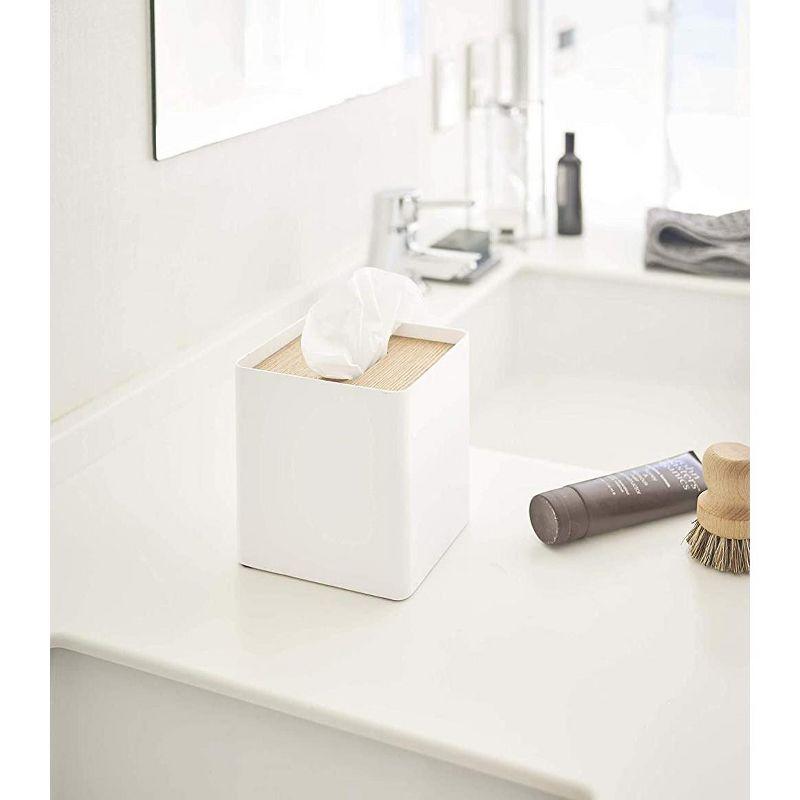 Yamazaki Home Yamazaki Home Square Reusable Tissue Box Cover Metal Container Case With Natural Wooden Lid,, Steel
