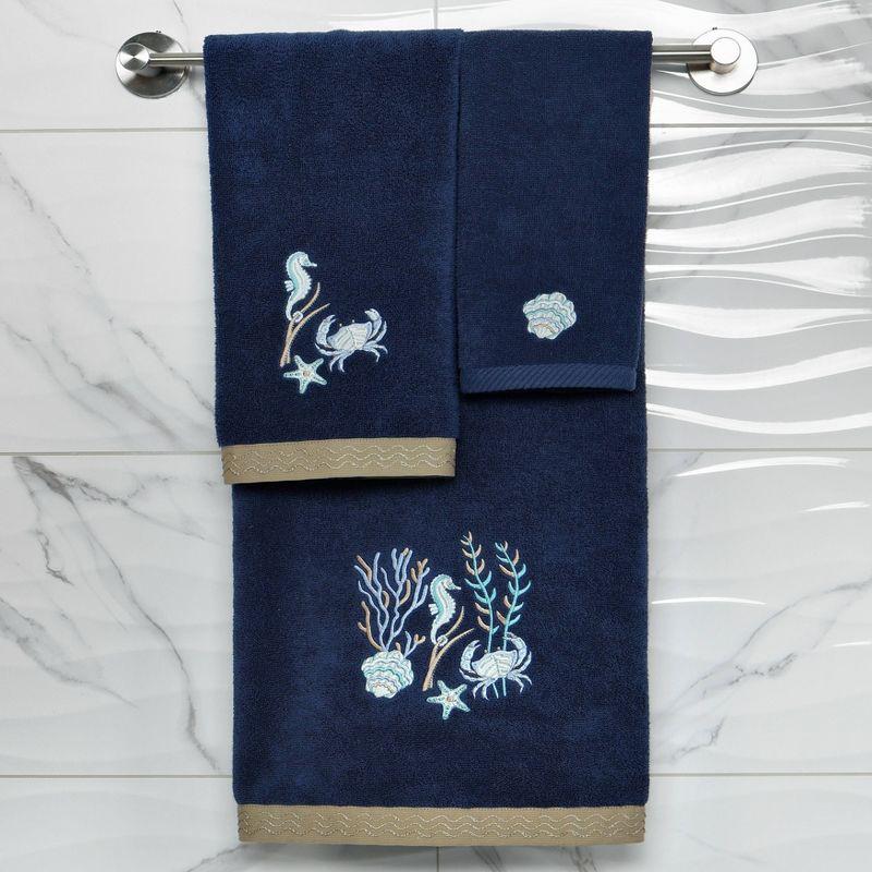 2pc Aaron Design Embellished Bath Towel Set Marine - Linum Home Textiles: Midweight Terry Cloth