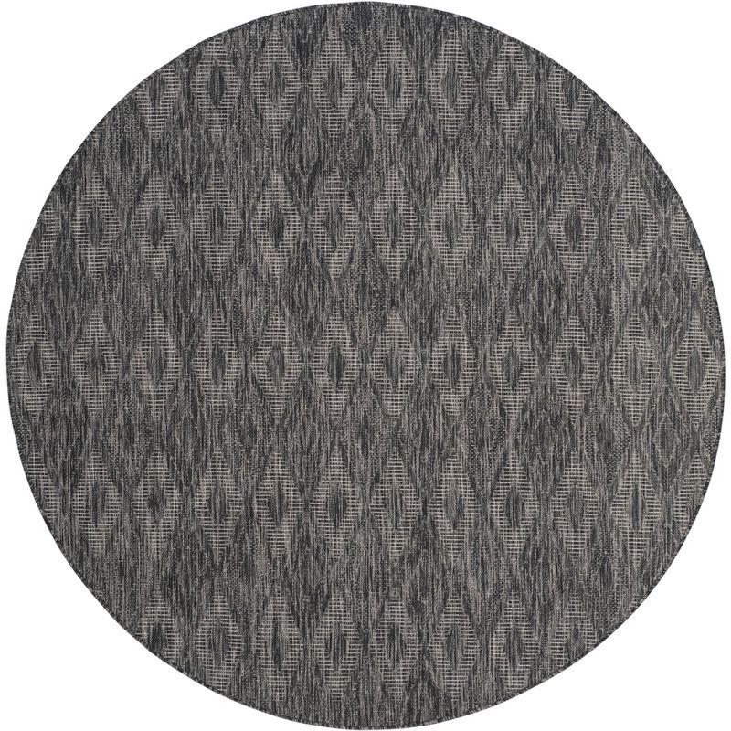 Black Round Flat Woven Synthetic Area Rug