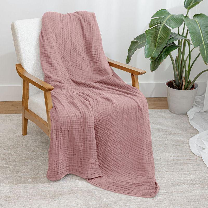 Muslin Blanket for Adults, Extra Large Throw 50" x 60" By Comfy Cubs - Mauve