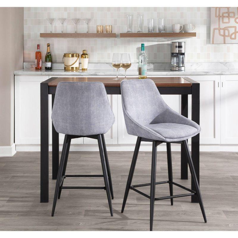 Set of 2 Diana Counter Height Barstools Gray: Velvet Upholstery, Swivel, Armless - LumiSource