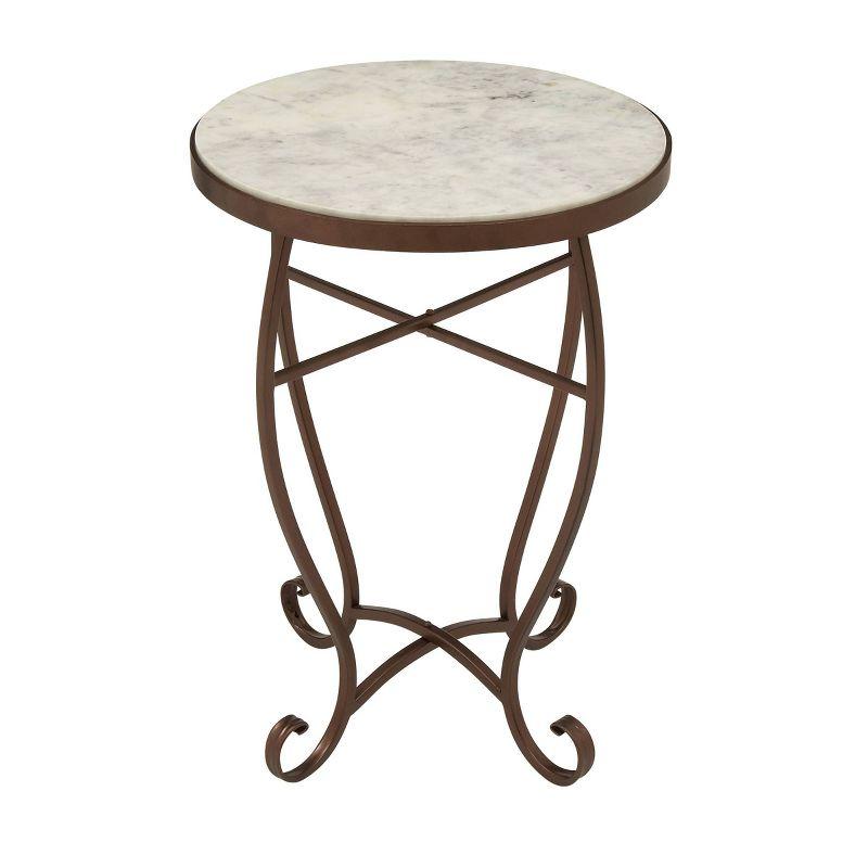 Elegant Round Stone Top Accent Table with Metal Base, 16" x 23"