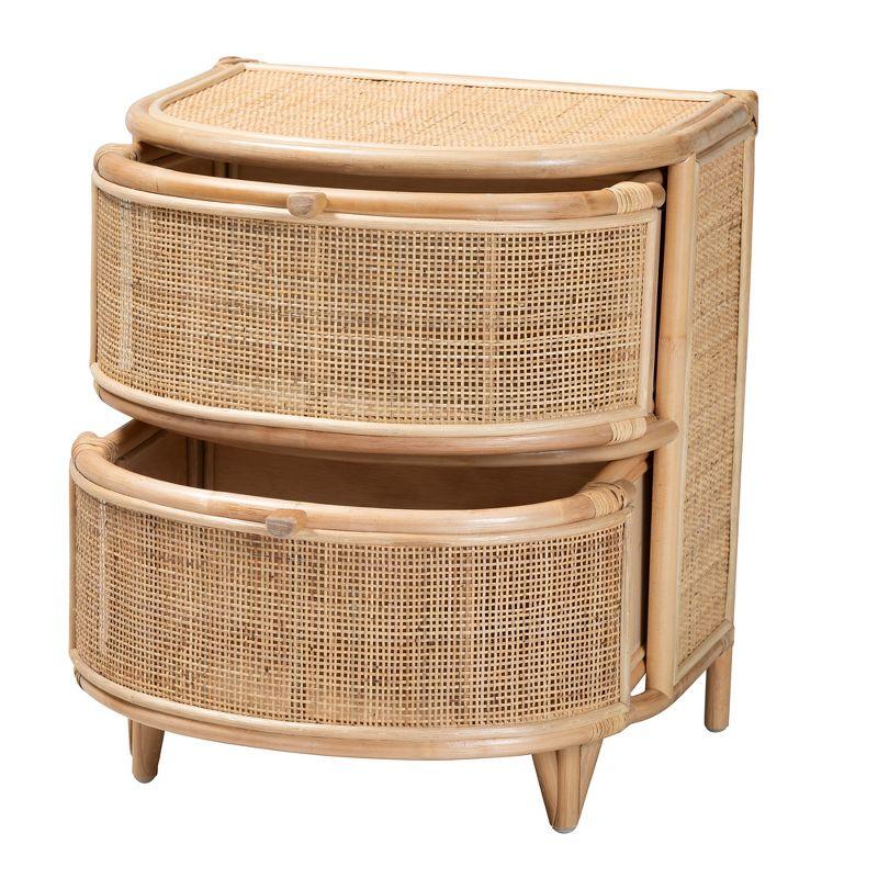 Natural Brown Rattan 2-Drawer Curved Nightstand