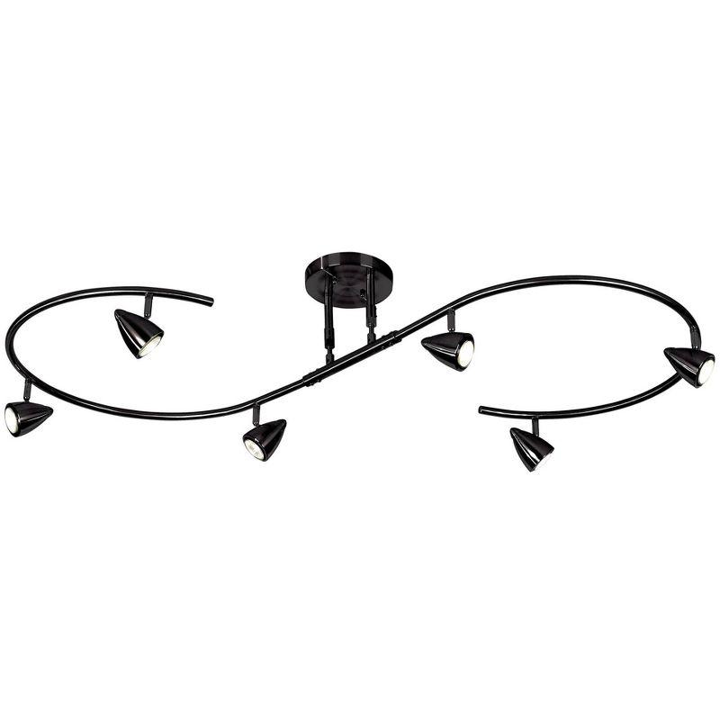 Pro Track Salazar S-Wave 6-Head LED Ceiling Track Light Fixture Kit Spot Light GU10 Adjustable Black Metal Modern Kitchen Bathroom Dining 54" Wide