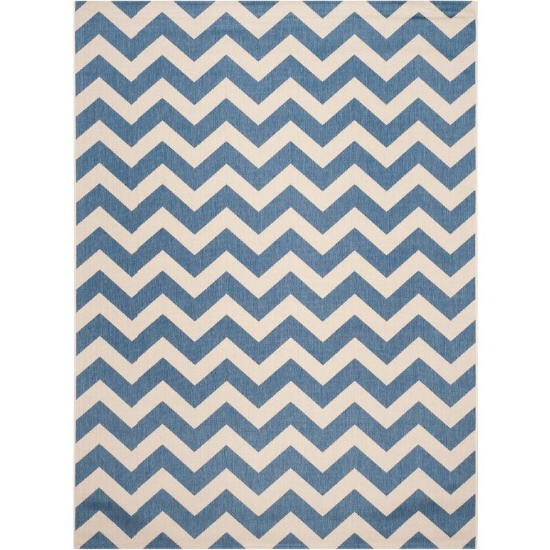 Blue and Beige Chevron Indoor/Outdoor Area Rug 8' x 11'