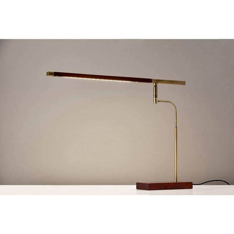 Walnut and Antique Brass Adjustable LED Desk Lamp with USB Port